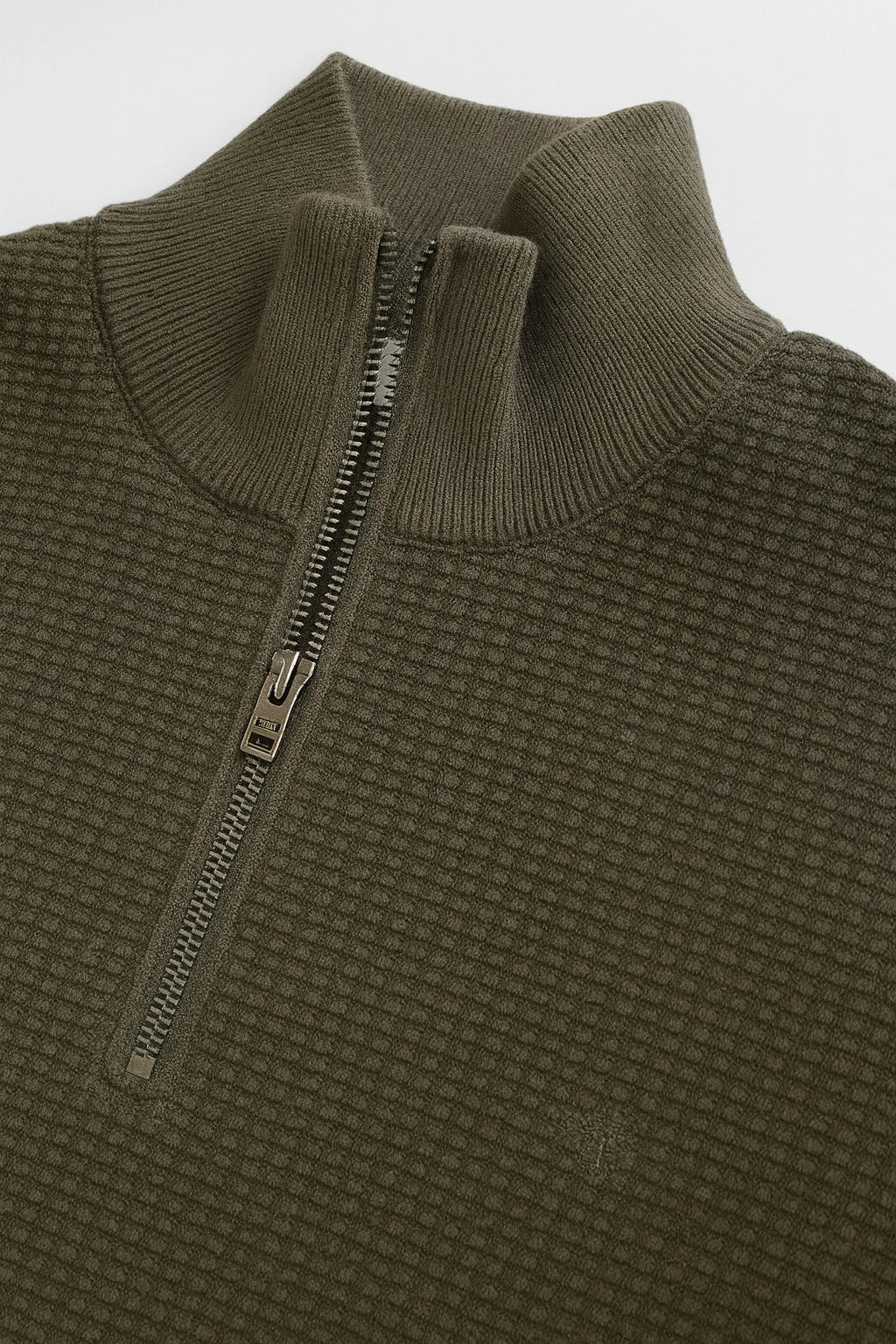 Textured Quarter-Zip Cotton Sweater – Olive Green