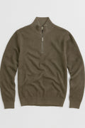 Textured Quarter-Zip Cotton Sweater – Olive Green