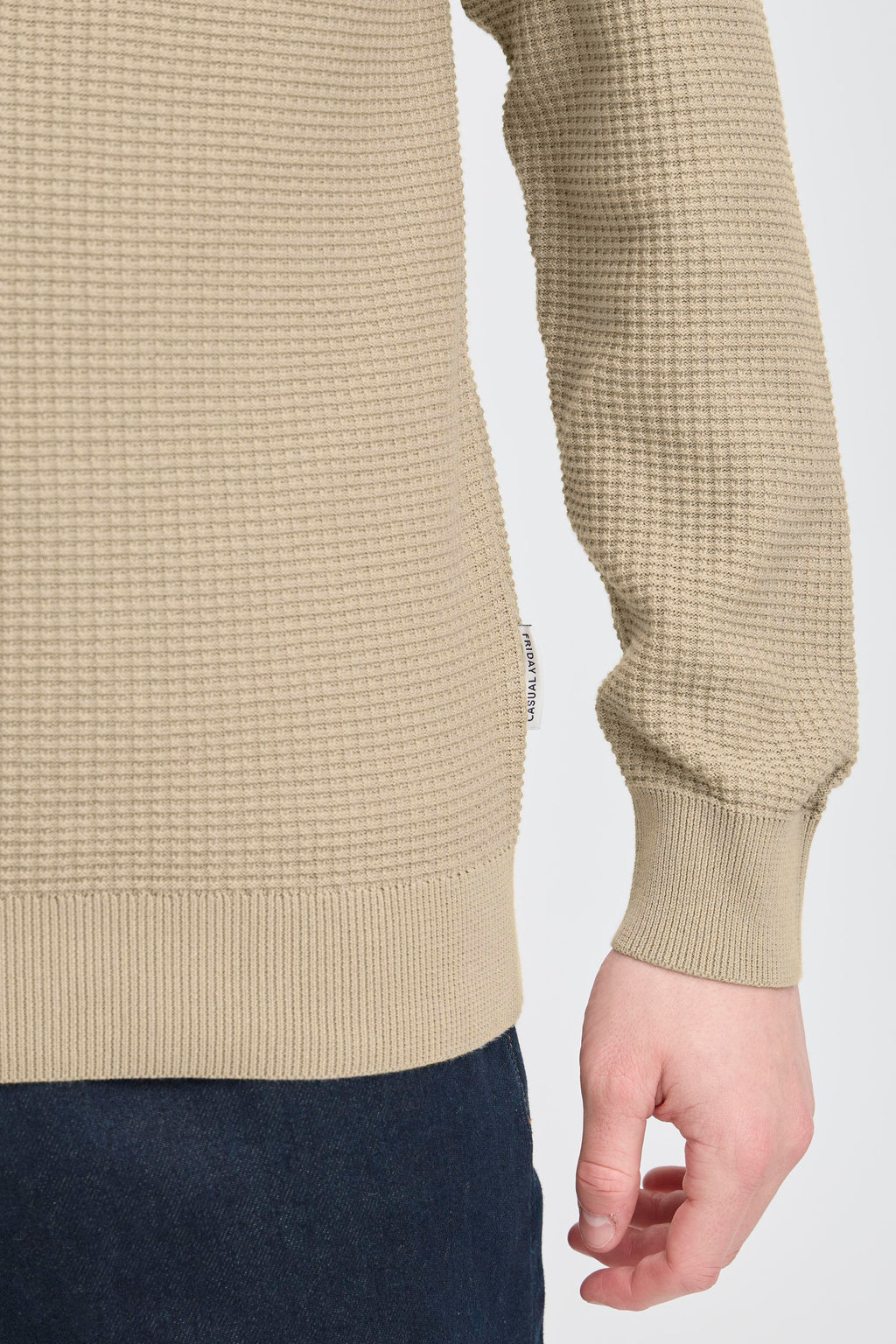 Textured Quarter-Zip Cotton Sweater – Beige