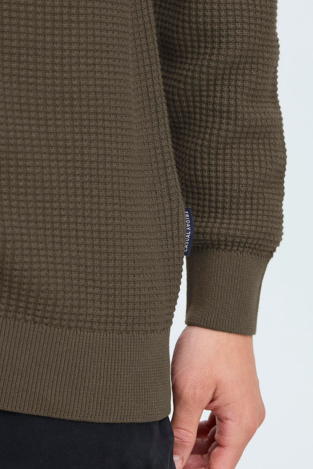 Textured Quarter-Zip Cotton Sweater – Olive Green