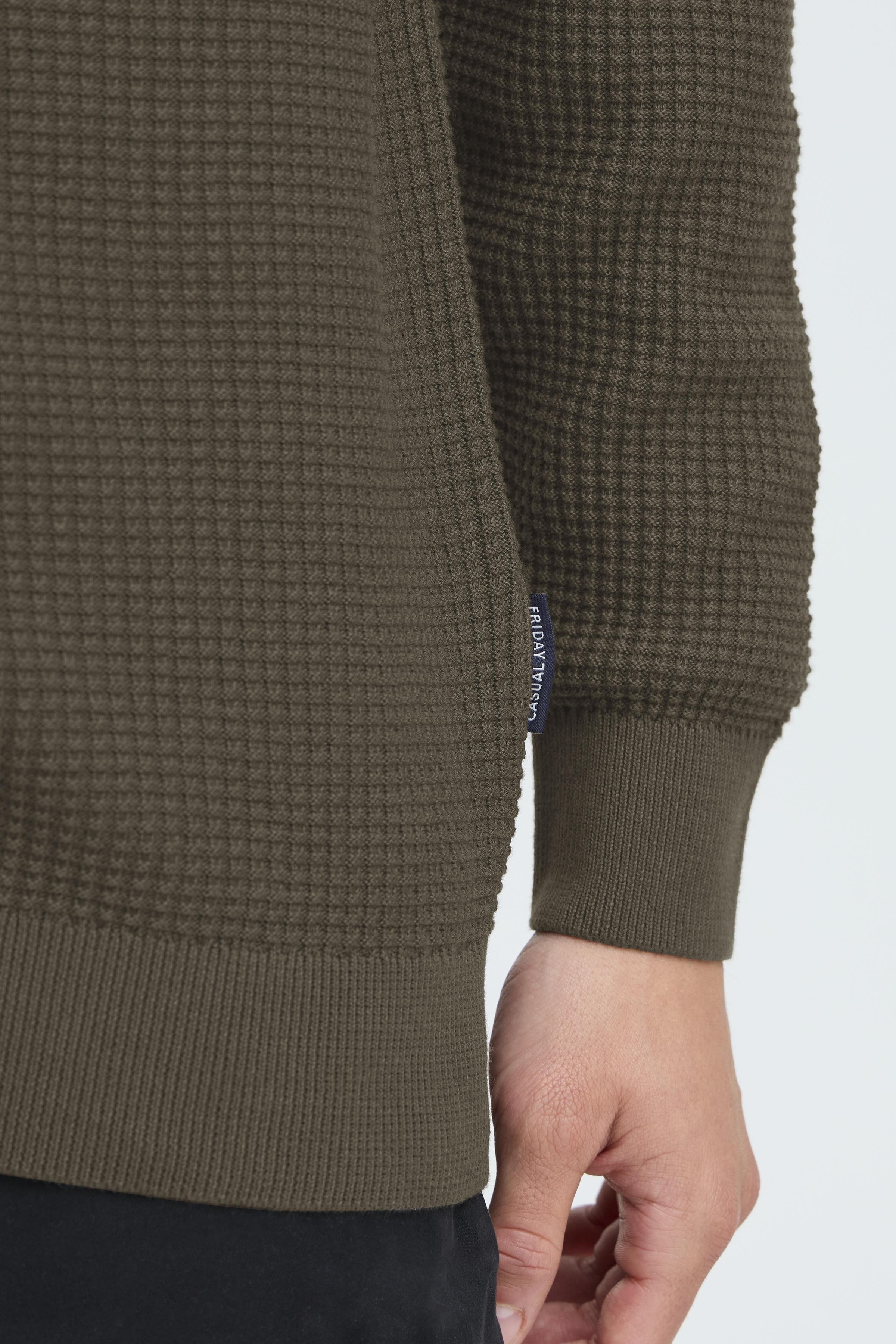 Textured Quarter-Zip Cotton Sweater – Olive Green