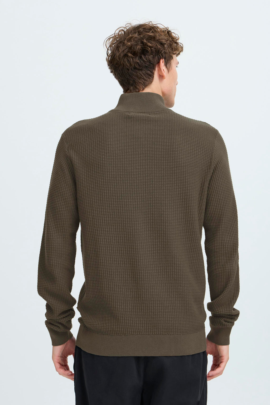 Textured Quarter-Zip Cotton Sweater – Olive Green