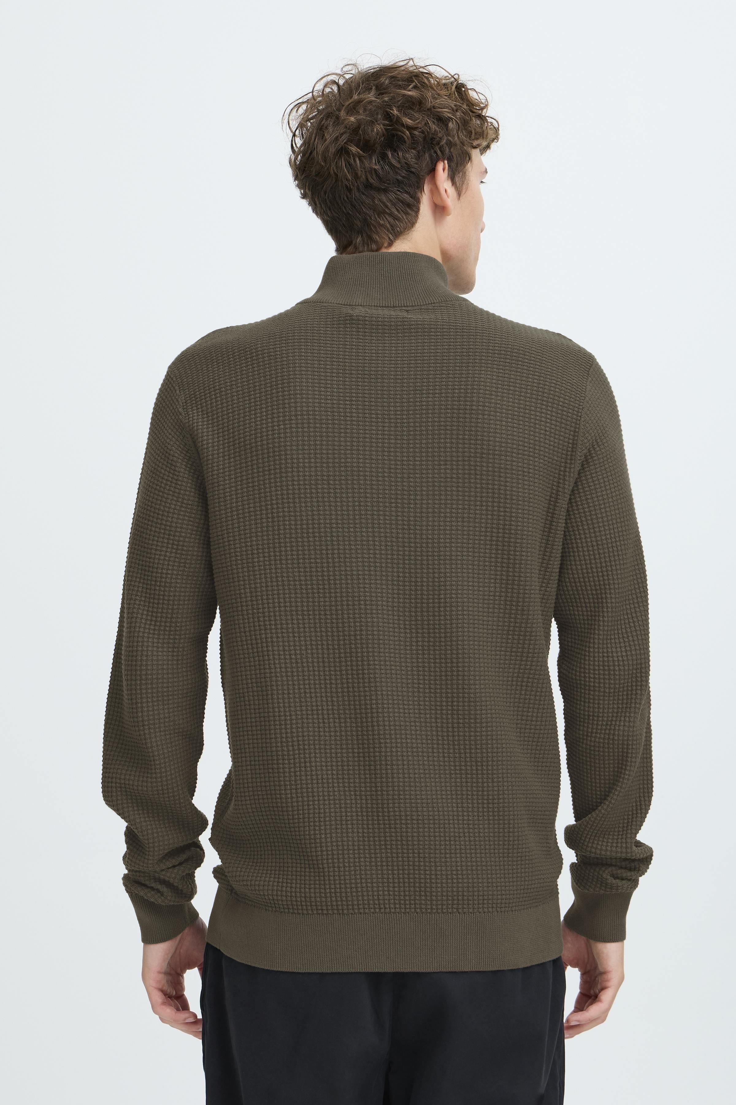 Textured Quarter-Zip Cotton Sweater – Olive Green