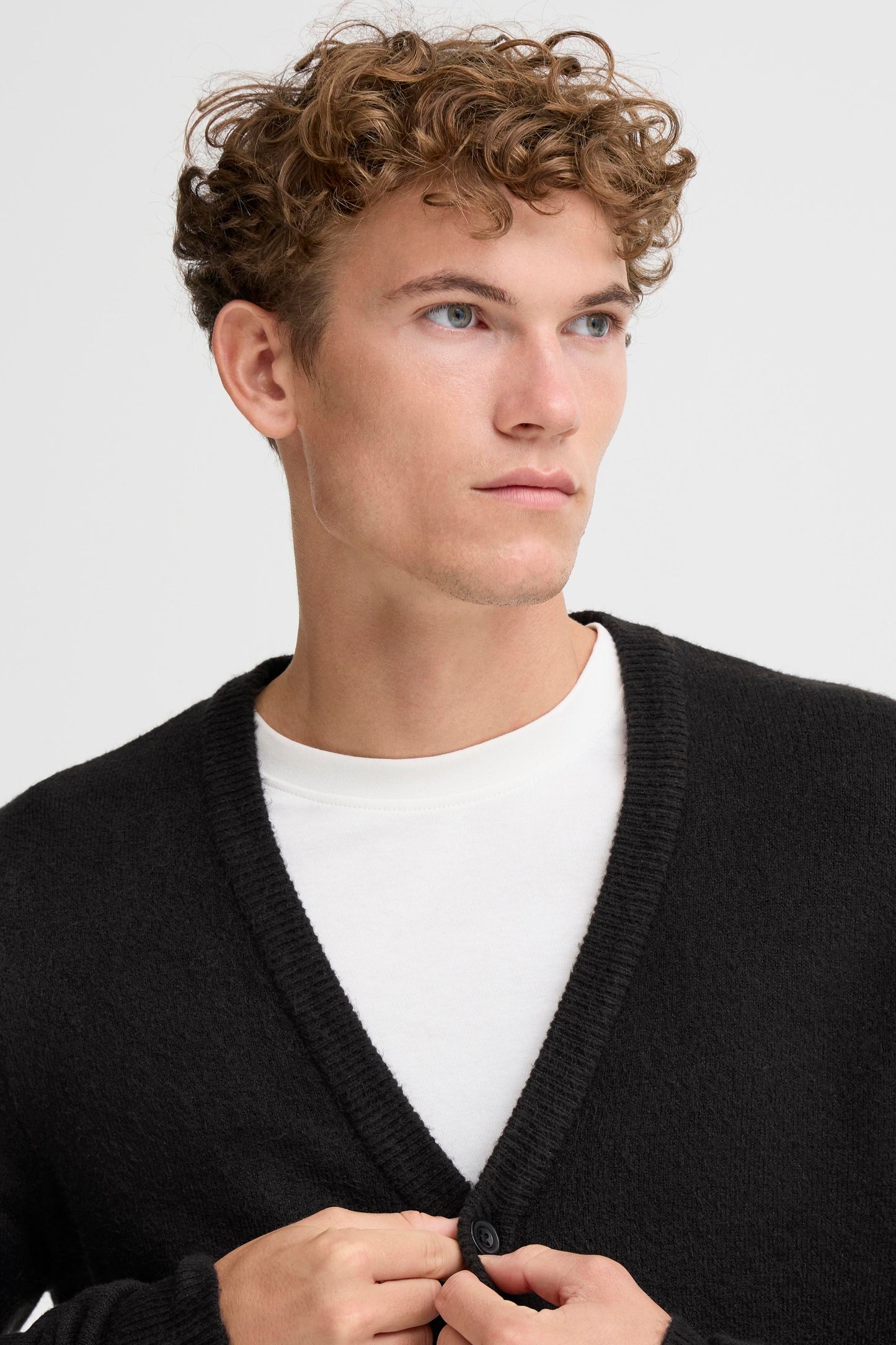 Woolen Button Cardigan - Black