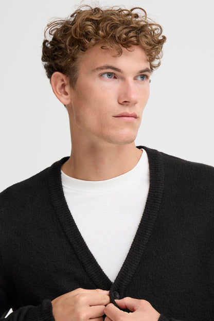 Woolen Button Cardigan - Black