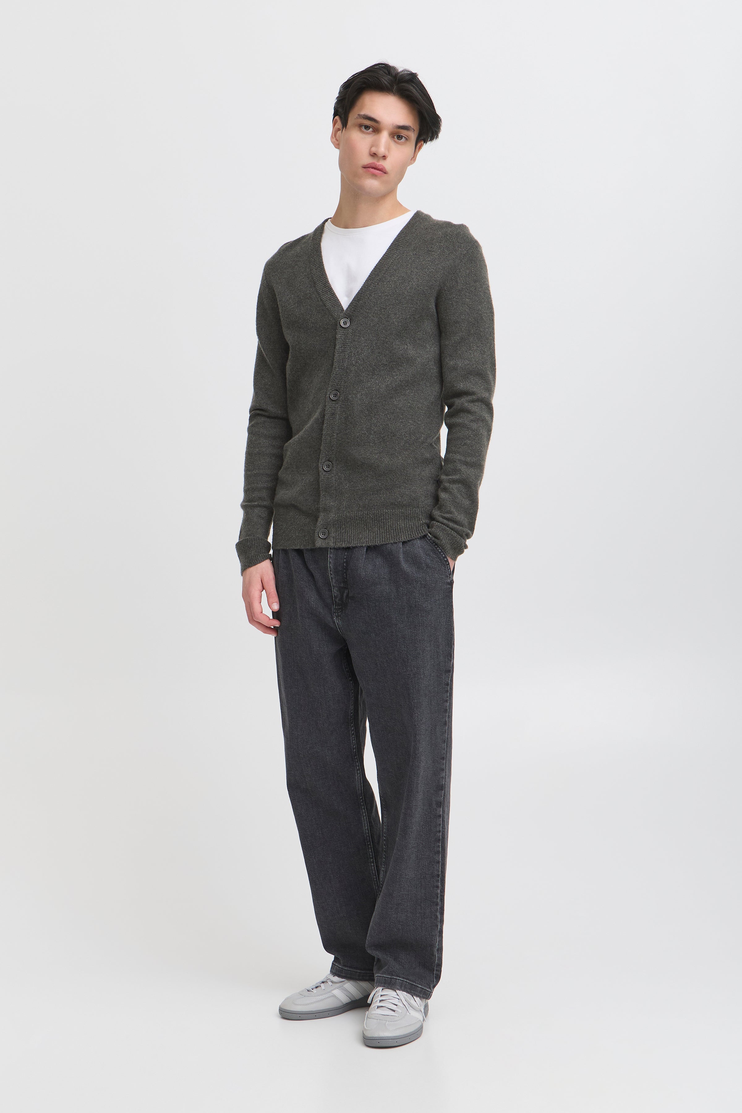Woolen Button Cardigan - Charcoal Grey