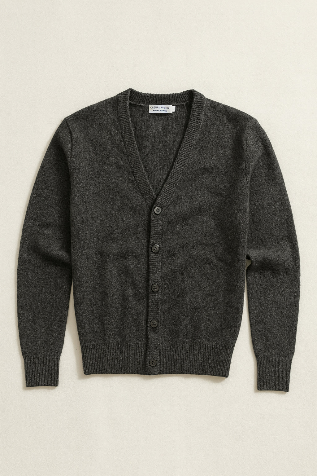 Woolen Button Cardigan - Charcoal Grey
