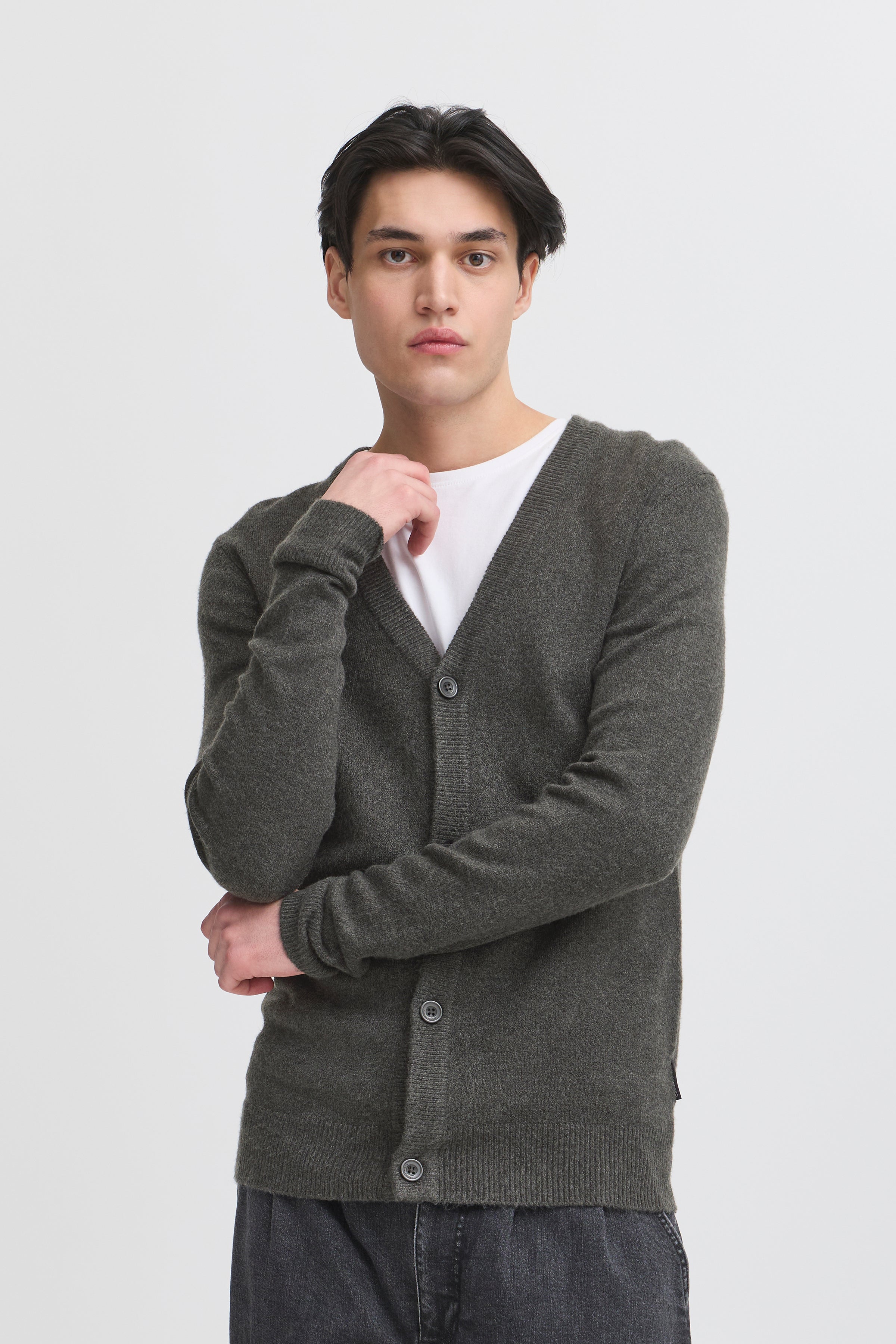 Woolen Button Cardigan - Charcoal Grey