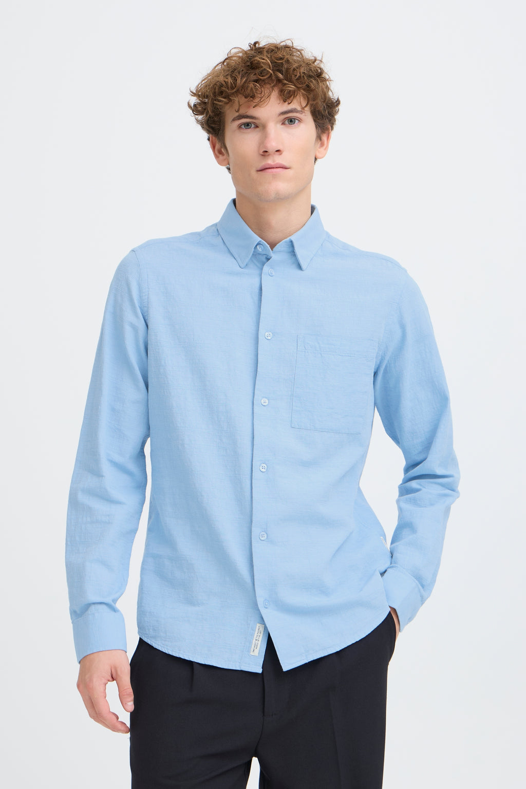 CFAABERG Cotton Basket Weave Shirt - Sky