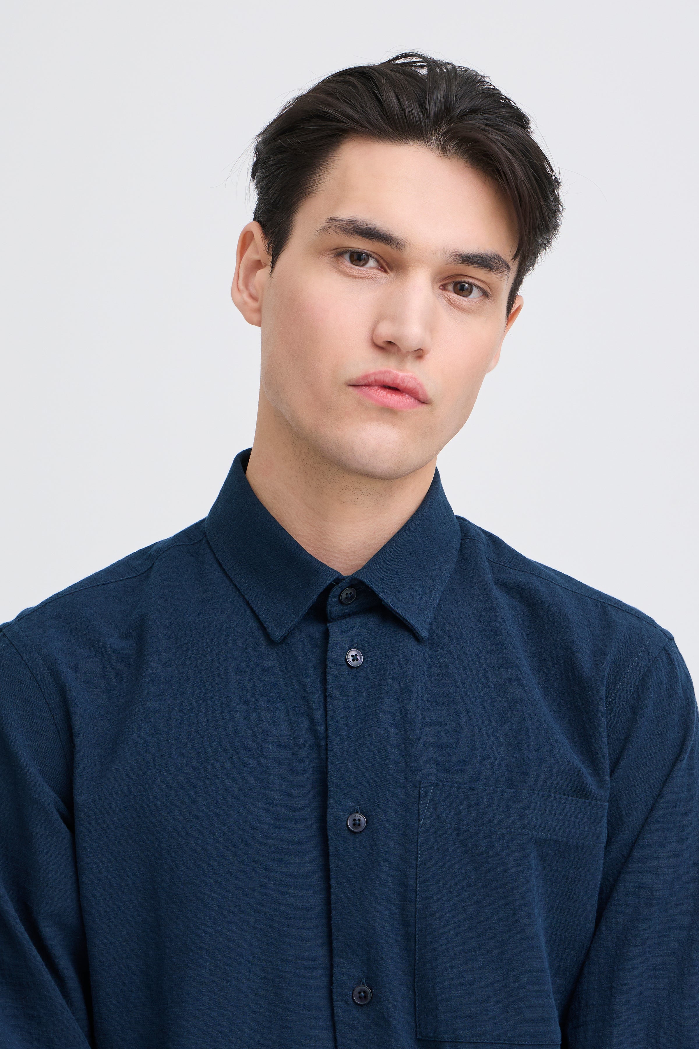 CFAABERG Cotton Basket Weave Shirt - Navy