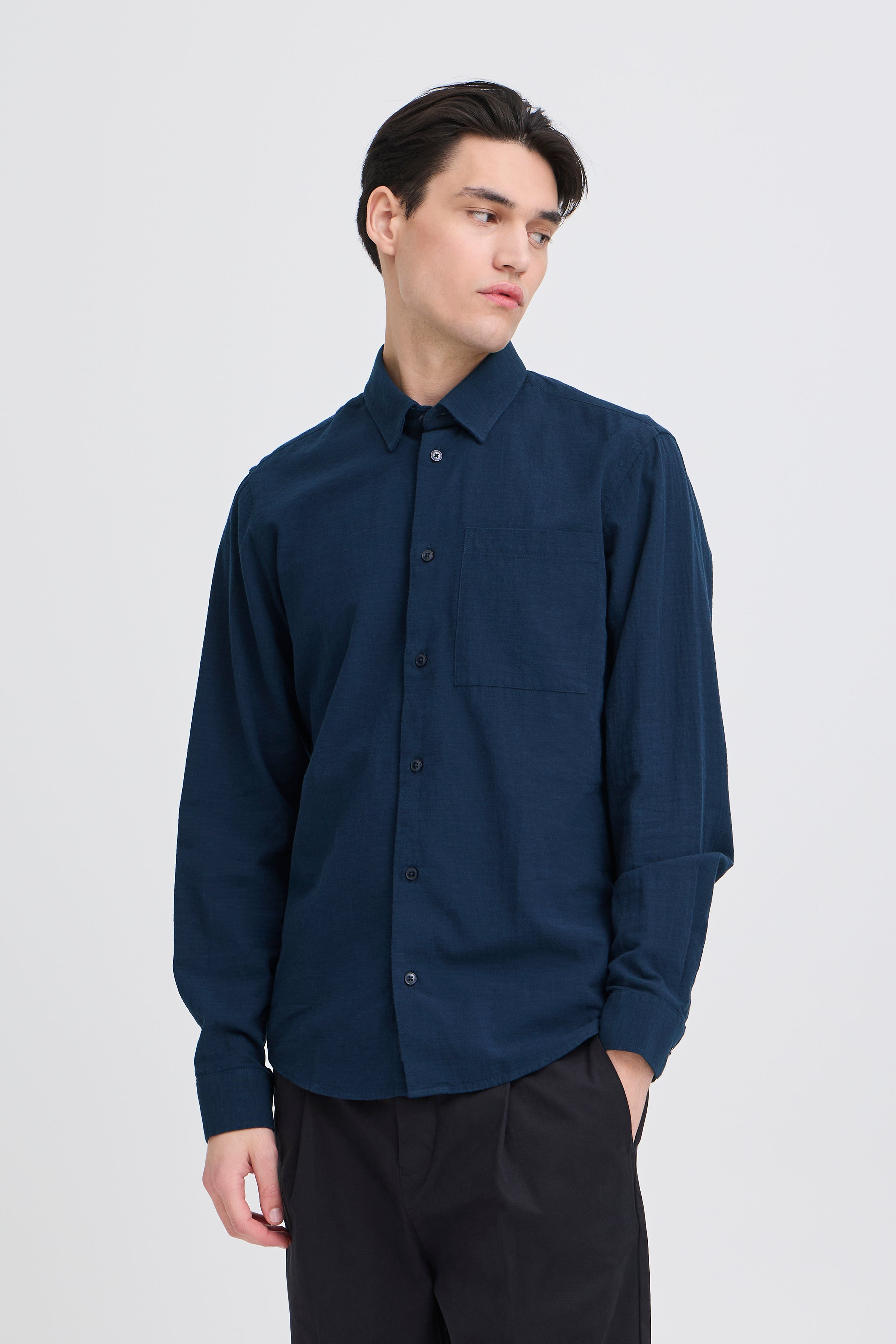CFAABERG Cotton Basket Weave Shirt - Navy