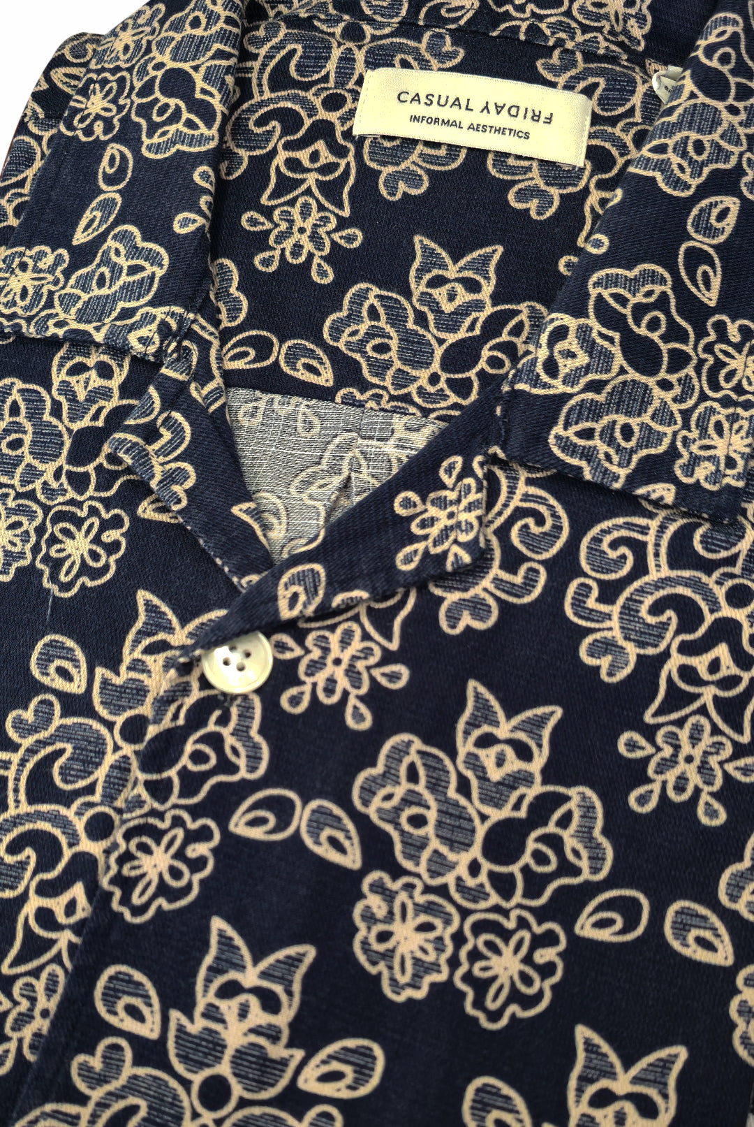 Ornamental Damask Short Sleeve Shirt - Navy & Ivory
