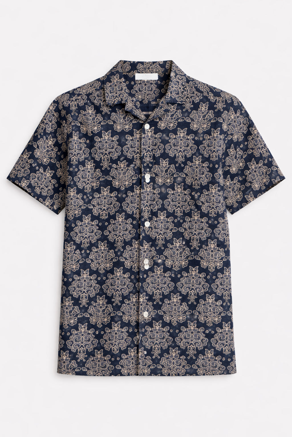 Ornamental Damask Short Sleeve Shirt - Navy & Ivory