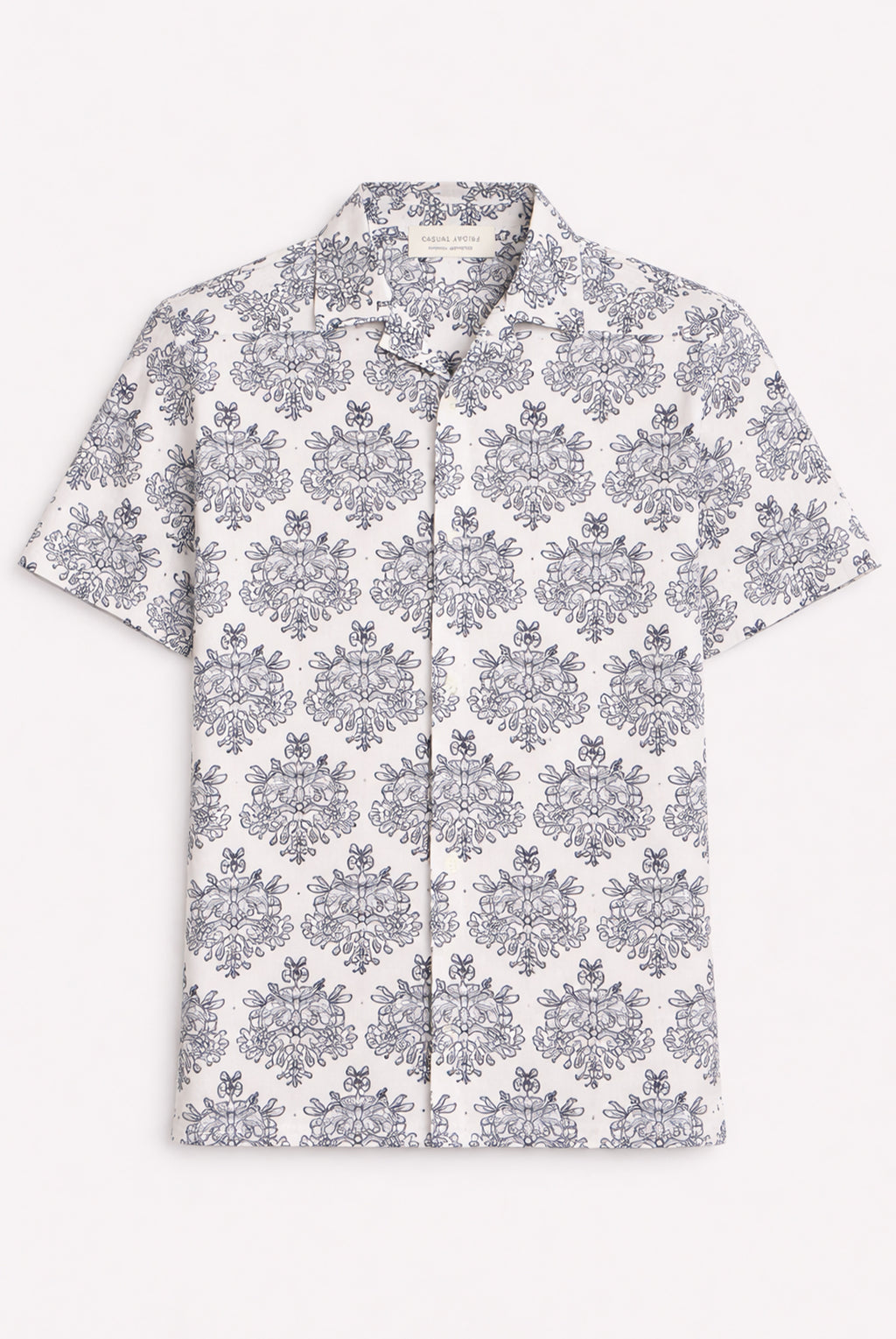 Ornamental Damask Short Sleeve Shirt - White