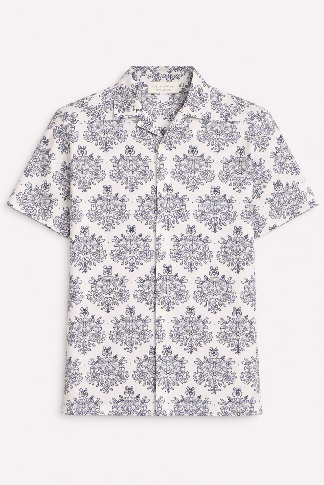 Ornamental Damask Short Sleeve Shirt - White