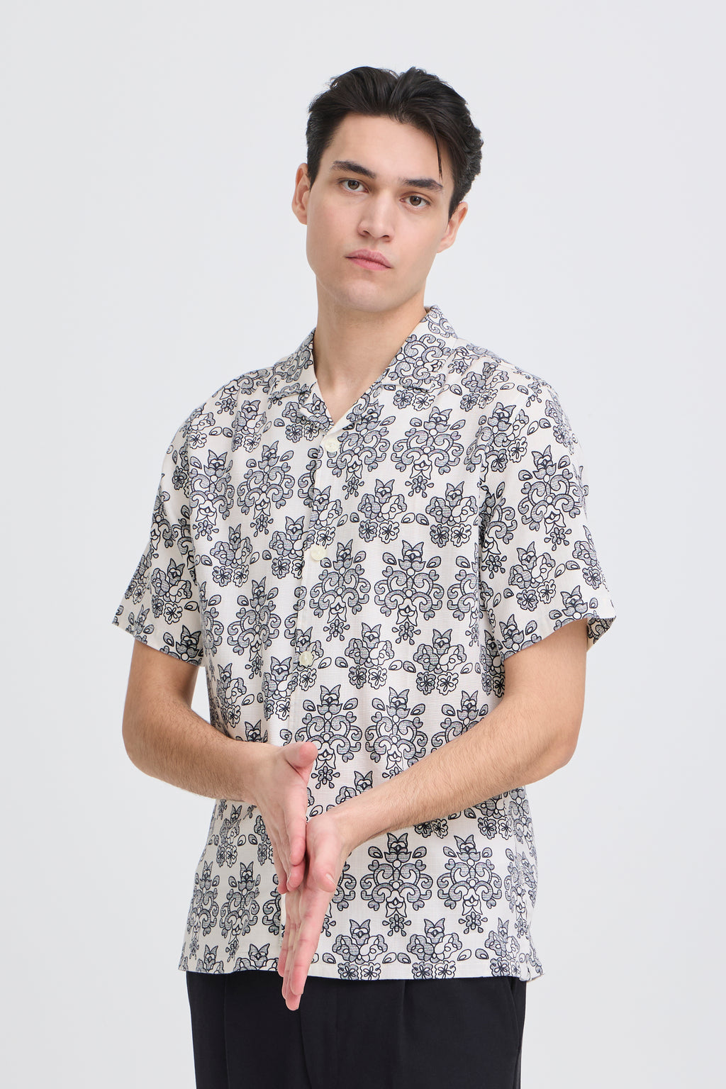 Ornamental Damask Short Sleeve Shirt - White