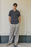 Ornamental Damask Short Sleeve Shirt - Navy & Ivory