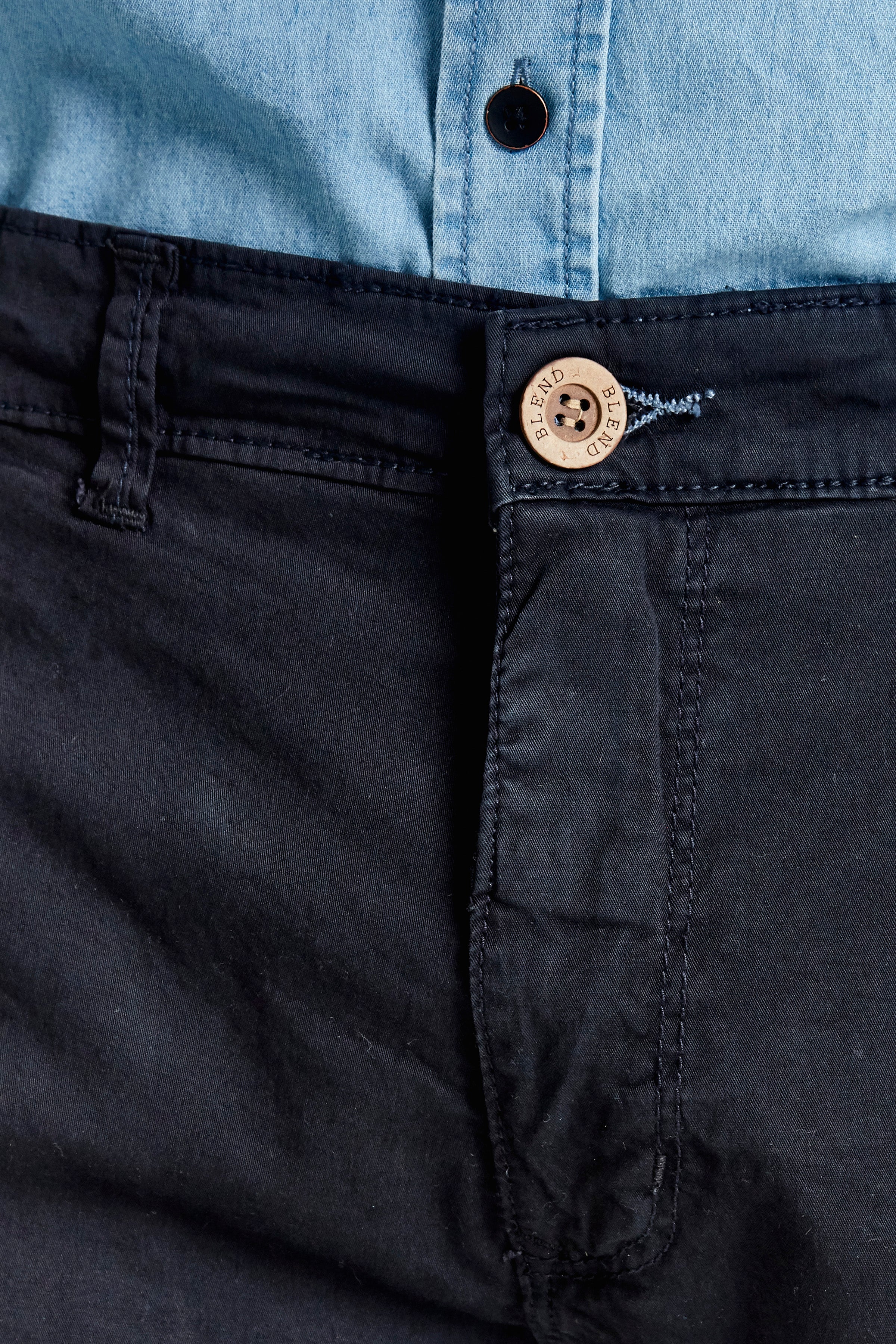 Cotton Blend Chino Shorts - Navy