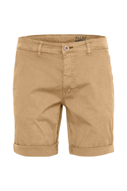 Cotton Blend Chino Shorts - Tan