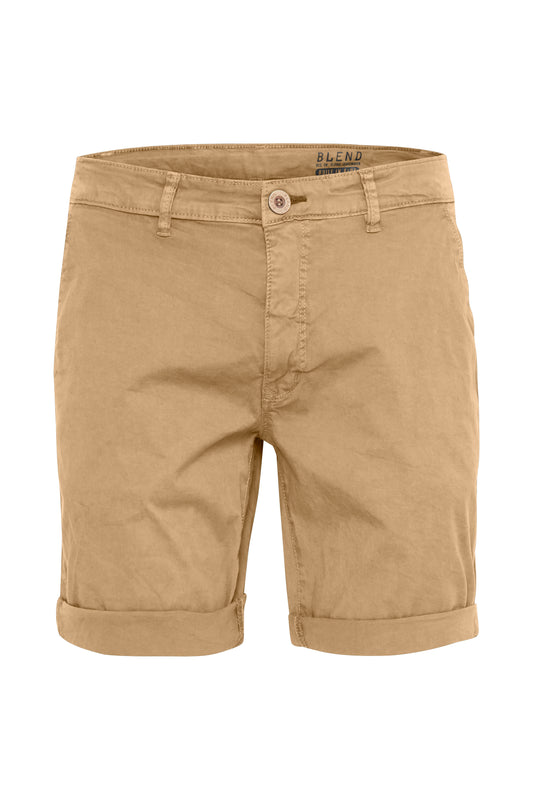 Cotton Blend Chino Shorts - Tan