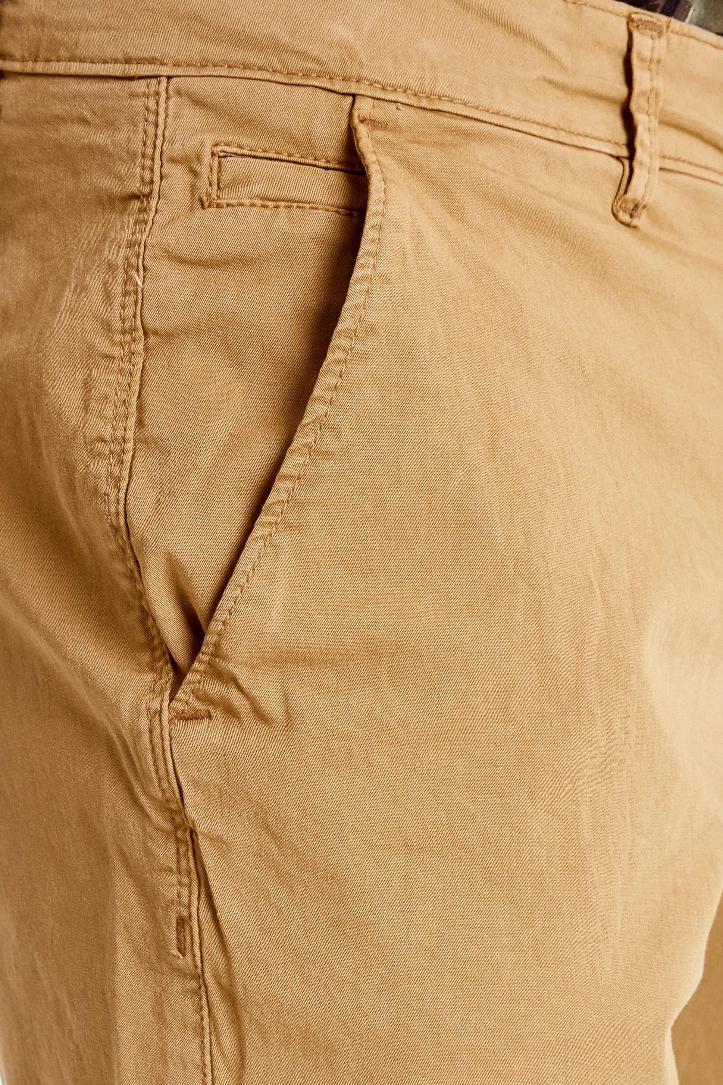 Cotton Blend Chino Shorts - Tan
