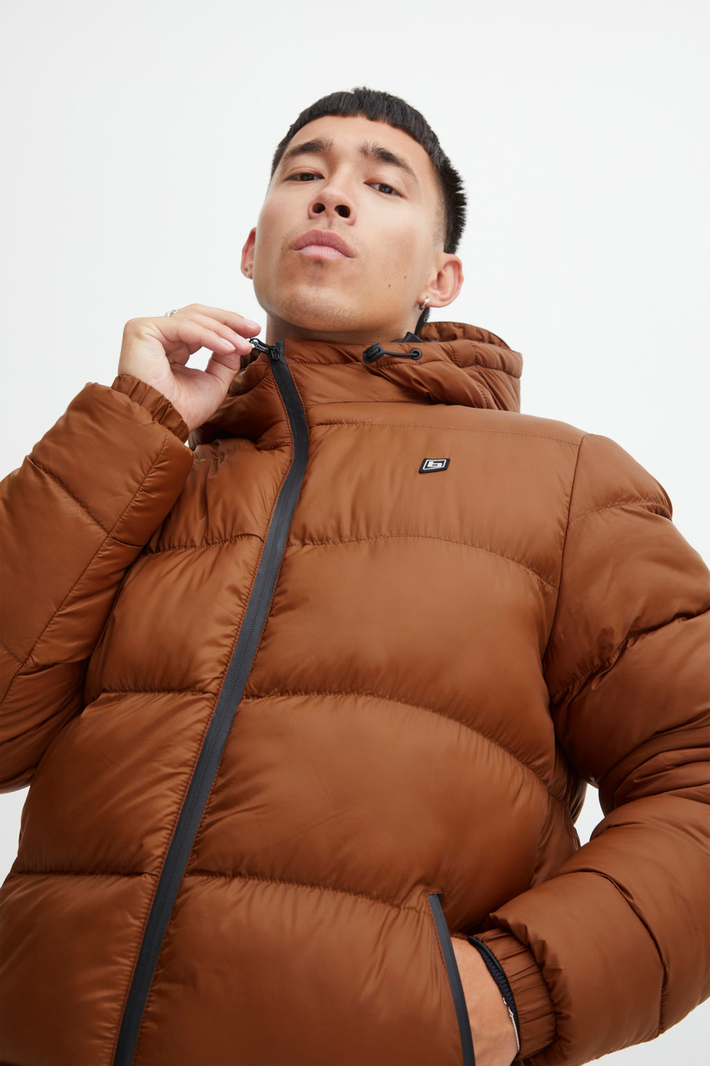Hooded Puffer Quilted Coat - Rust