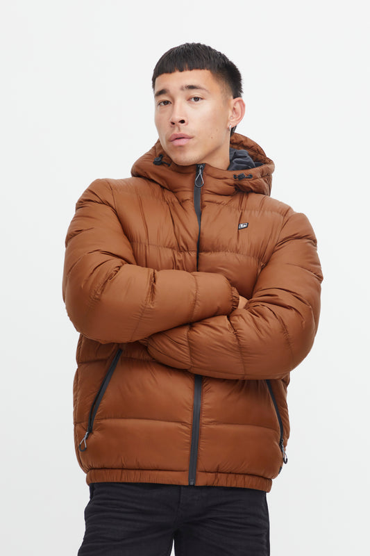 Hooded Puffer Quilted Coat - Rust