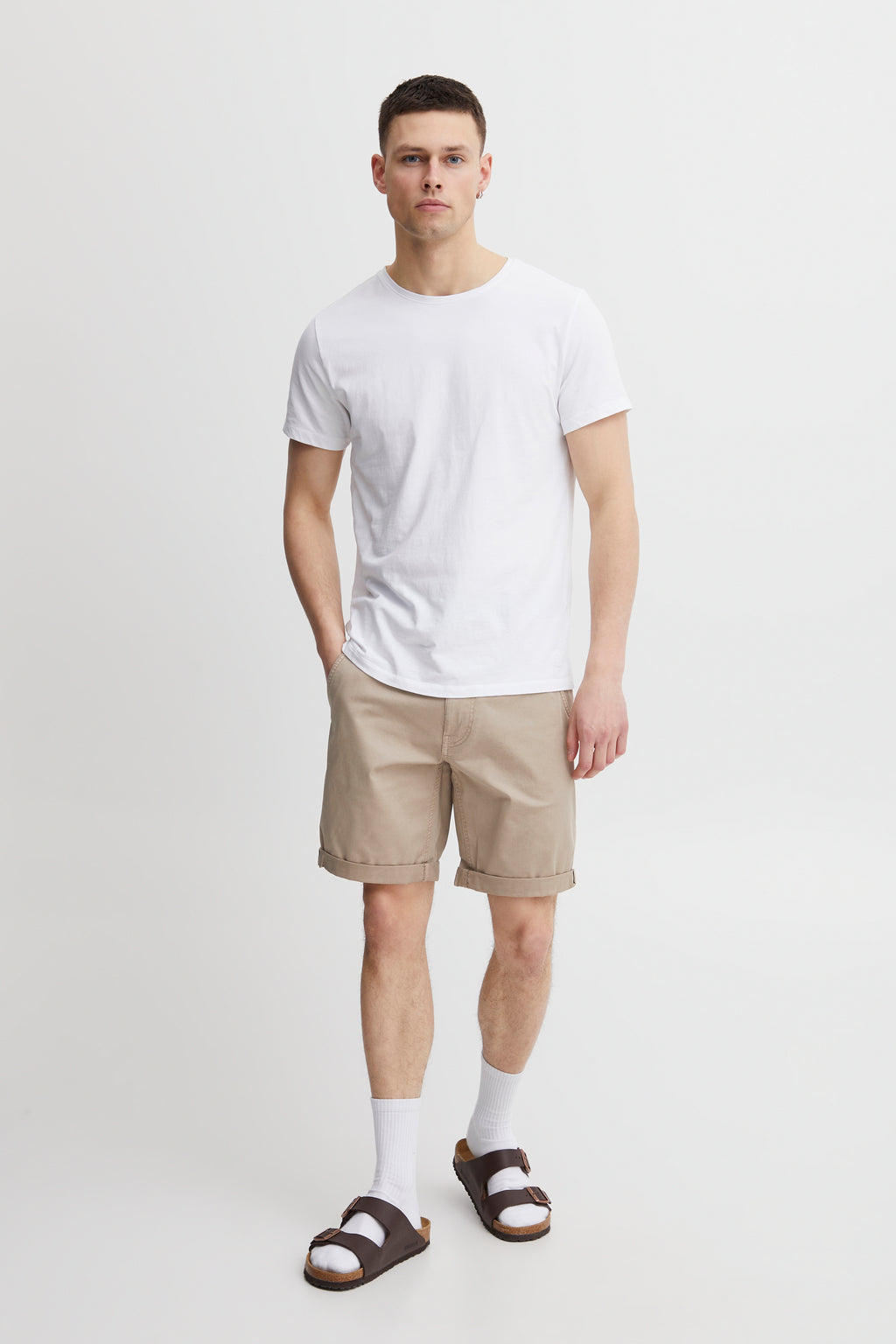 Cotton Blend Chino Shorts - Sand