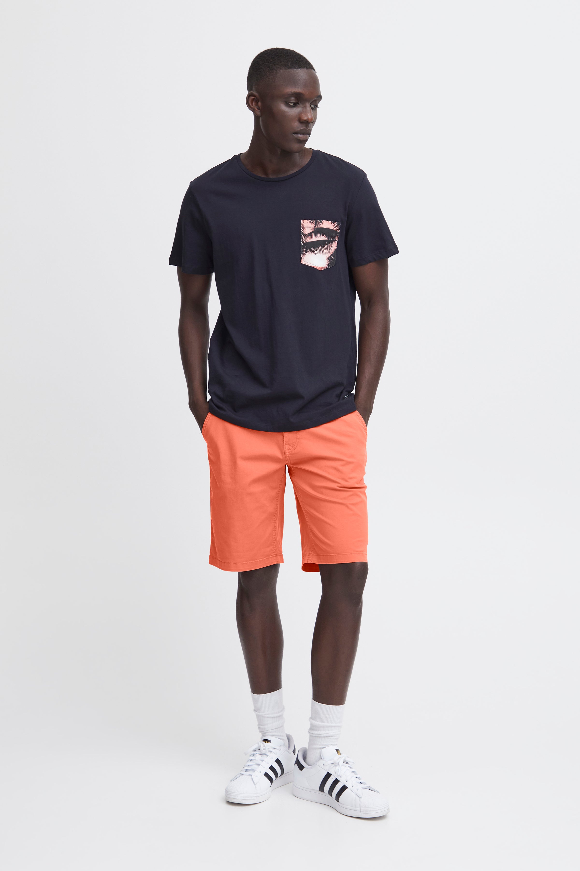 Cotton Blend Chino Shorts - Coral