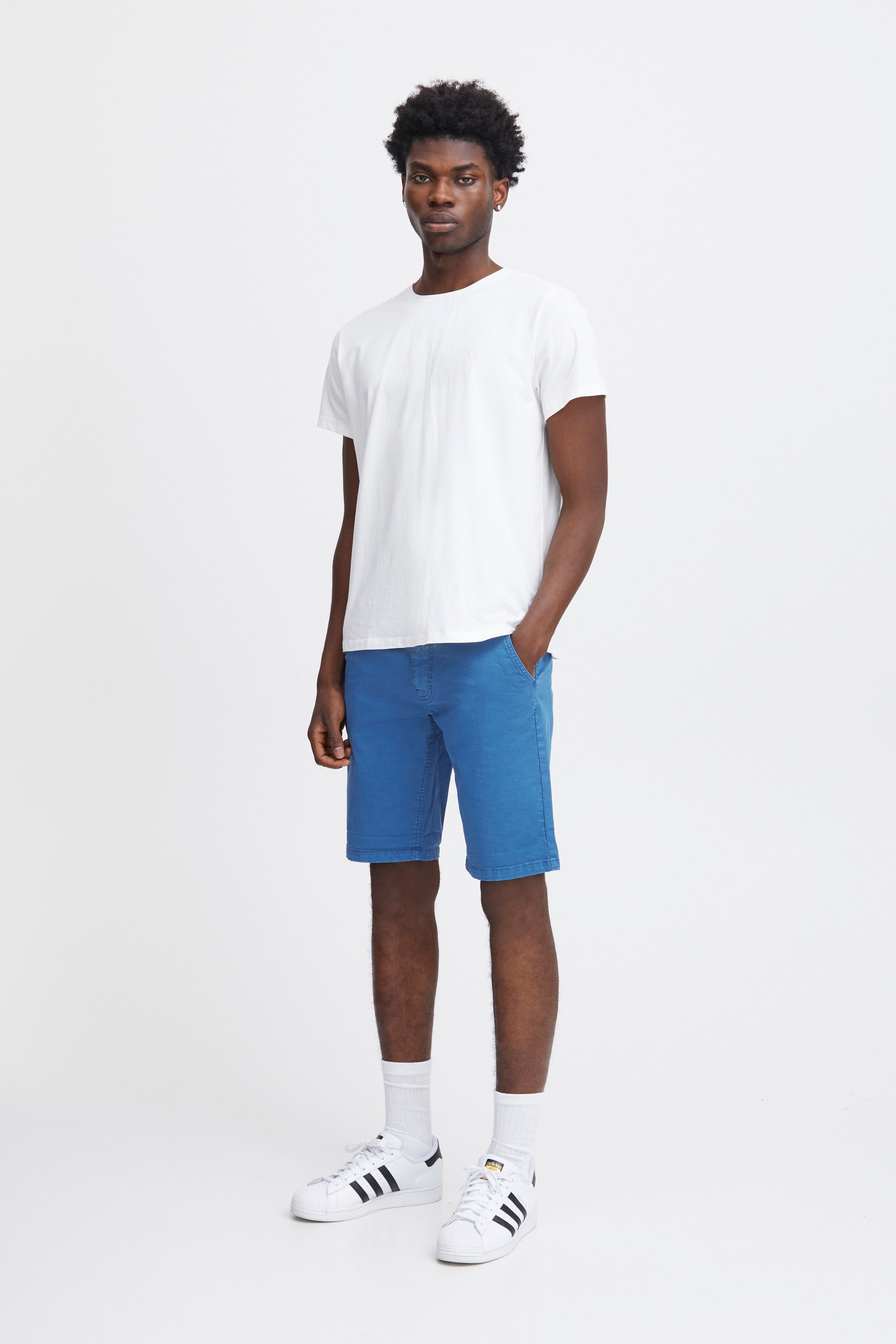 Cotton Blend Chino Shorts -Blue