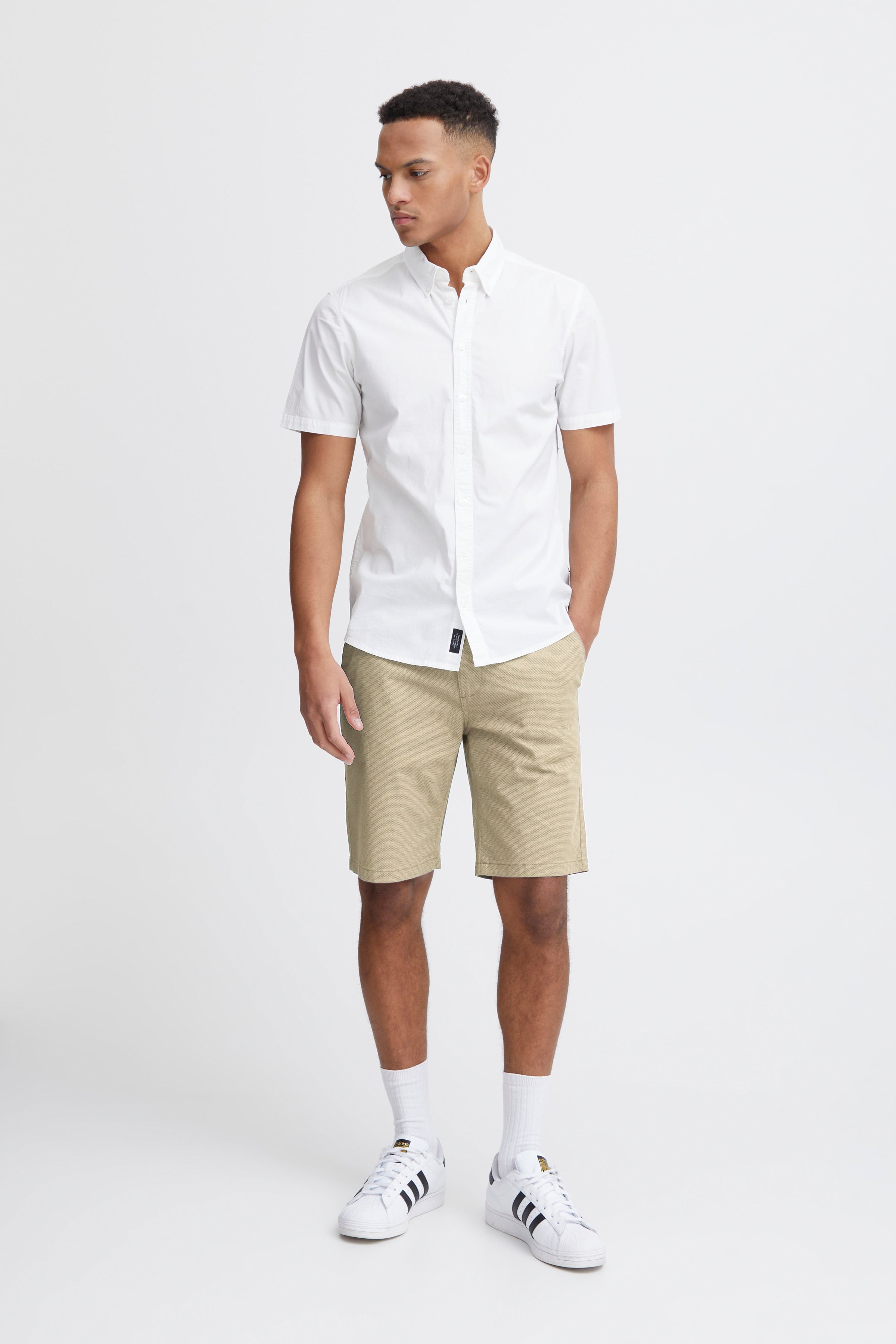 Woven Design Cotton Shorts - Beige