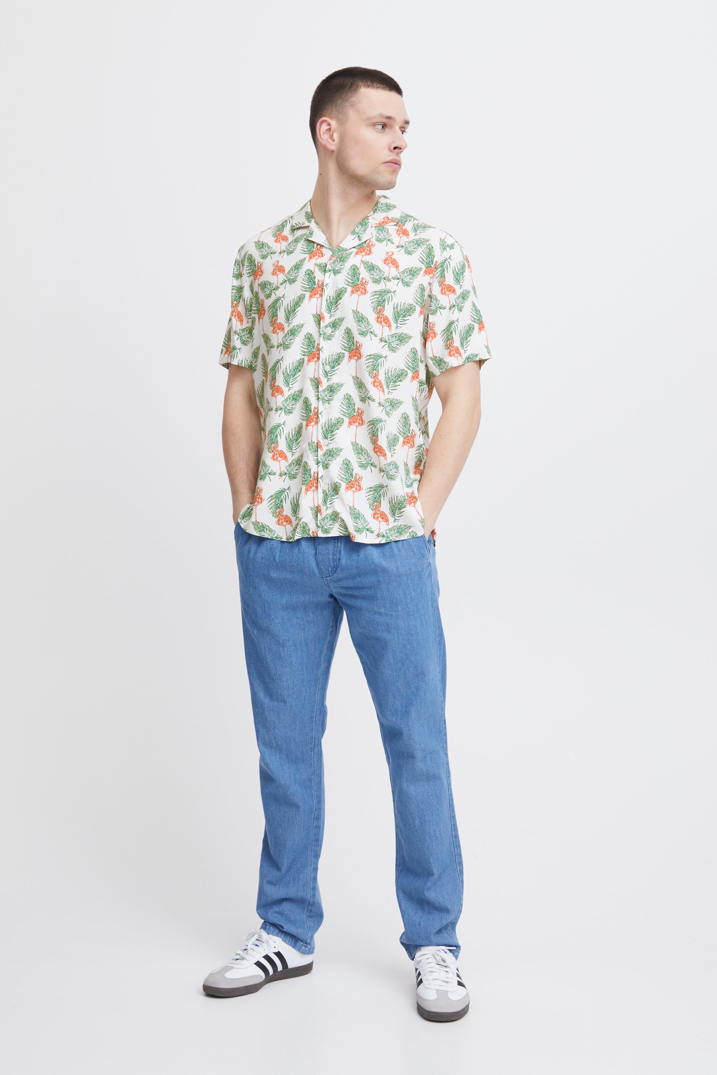 Hawaiian Print Shirts - White Flamingo