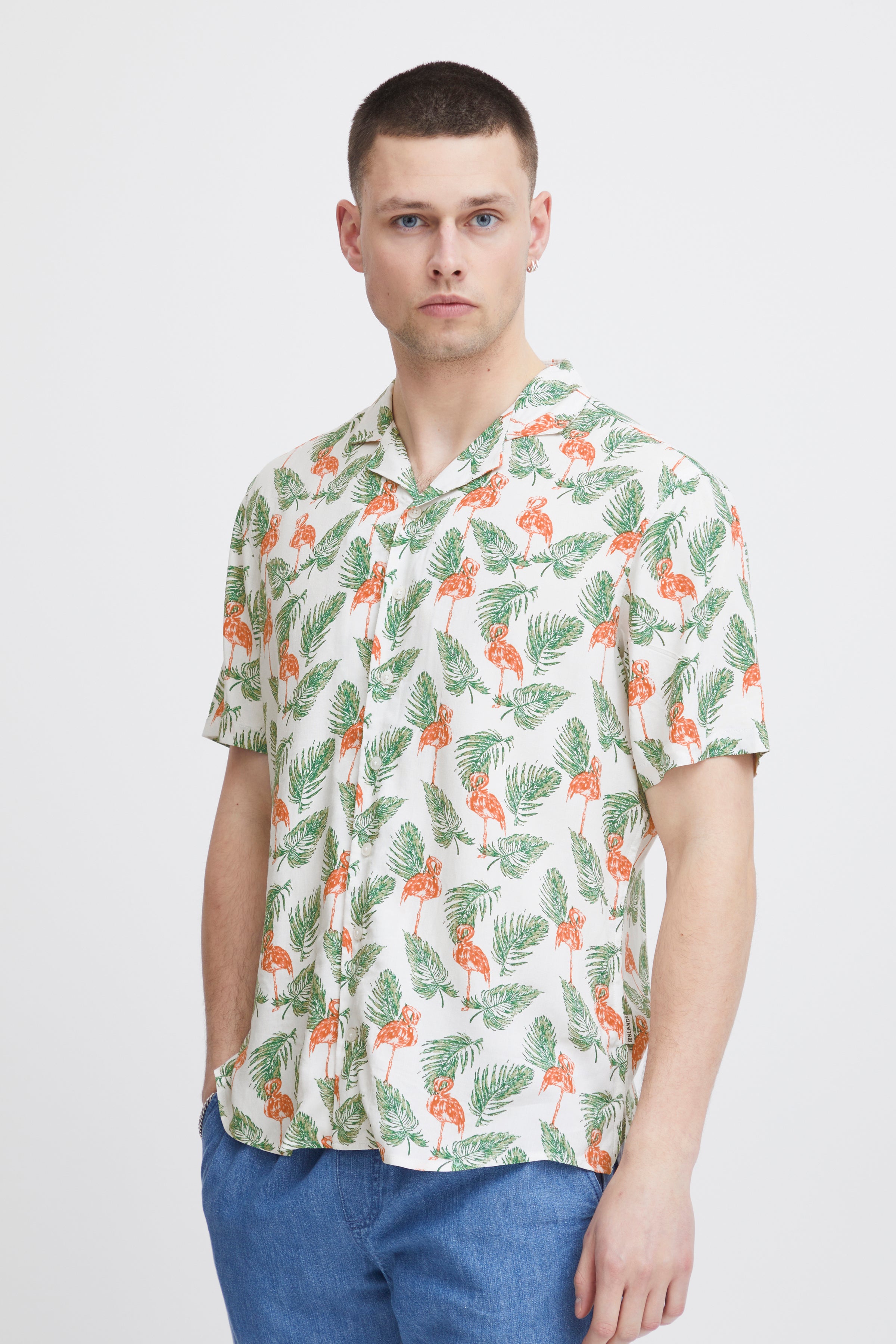 Hawaiian Print Shirts - White Flamingo
