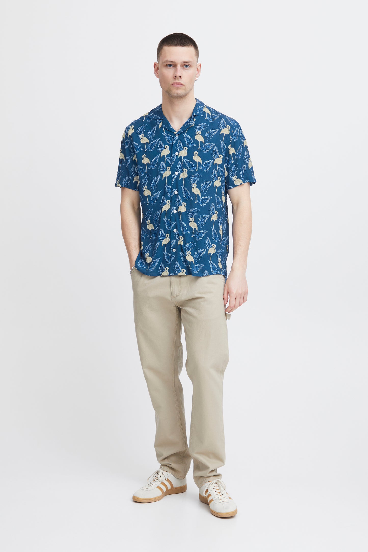 Hawaiian Print Shirts - Blue Flamingo