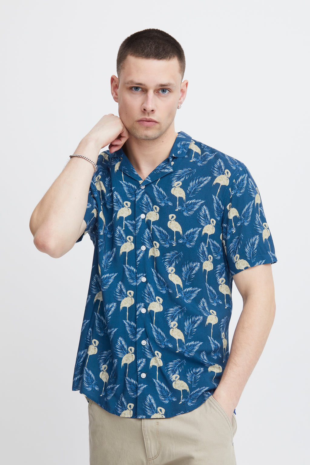 Hawaiian Print Shirts - Blue Flamingo