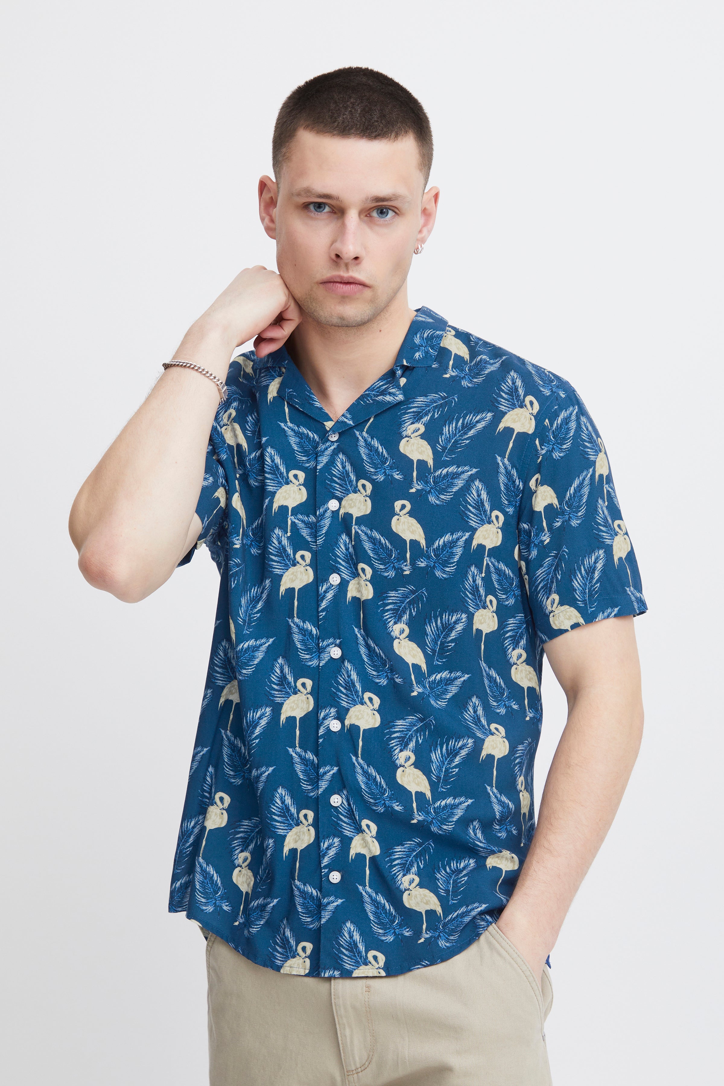Hawaiian Print Shirts - Blue Flamingo