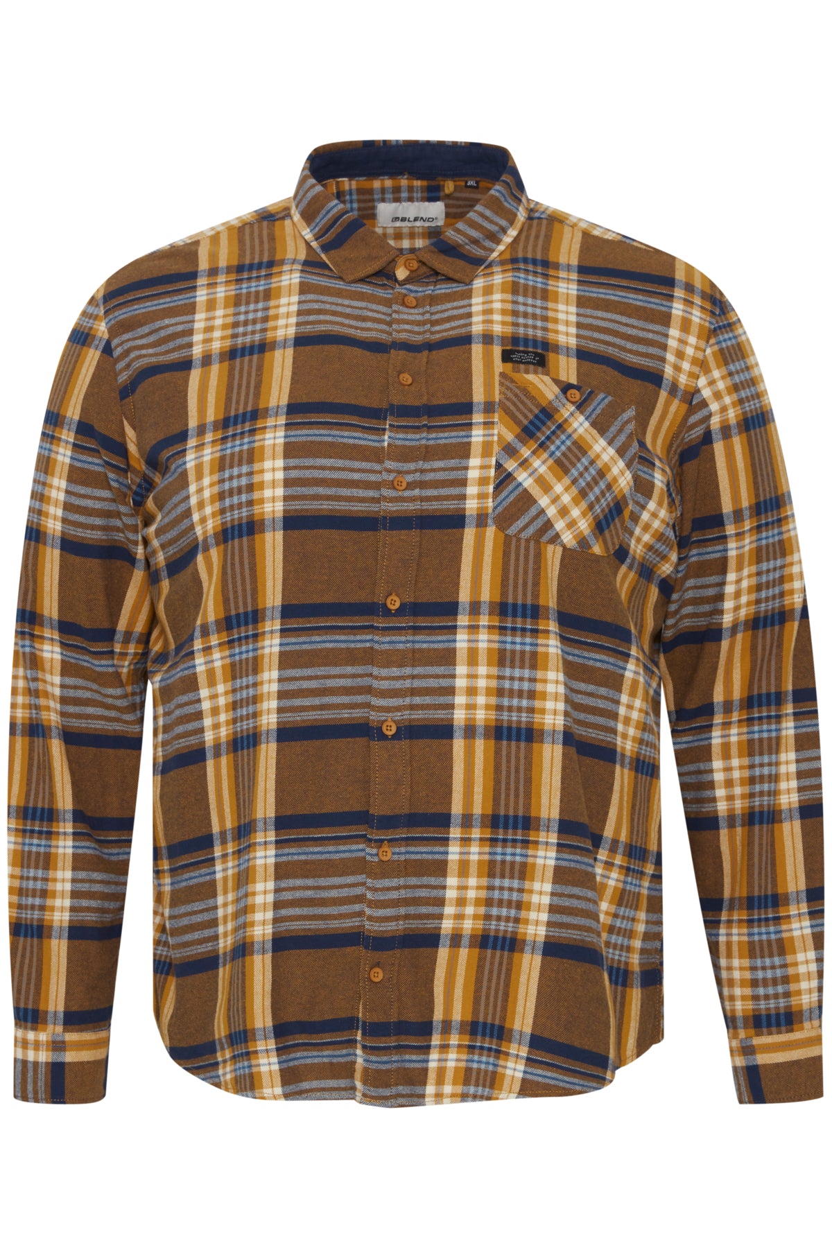 BigMens - Brushed-Cotton Check Shirt - Tan & Navy