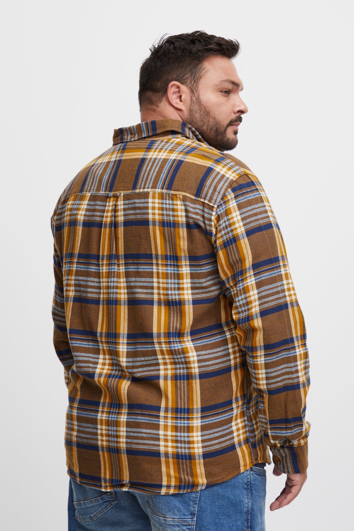 BigMens - Brushed-Cotton Check Shirt - Tan & Navy