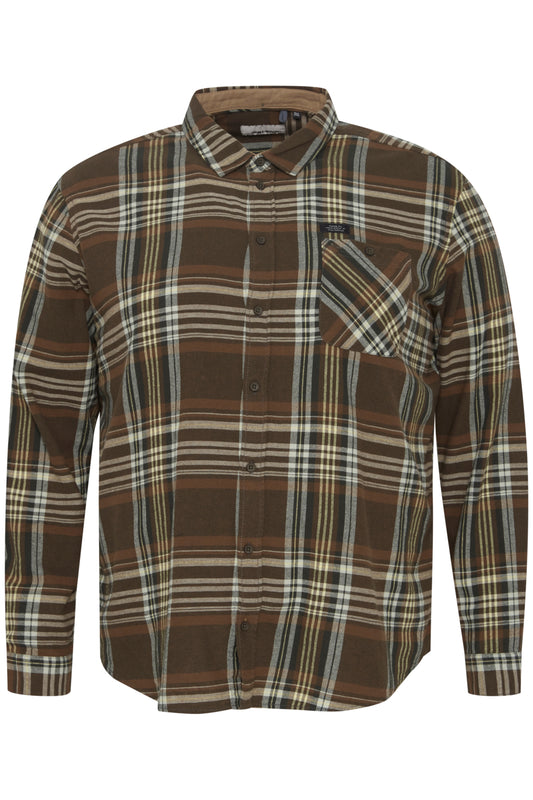 BigMens Brushed-Cotton Check Shirt - Olive & Brown