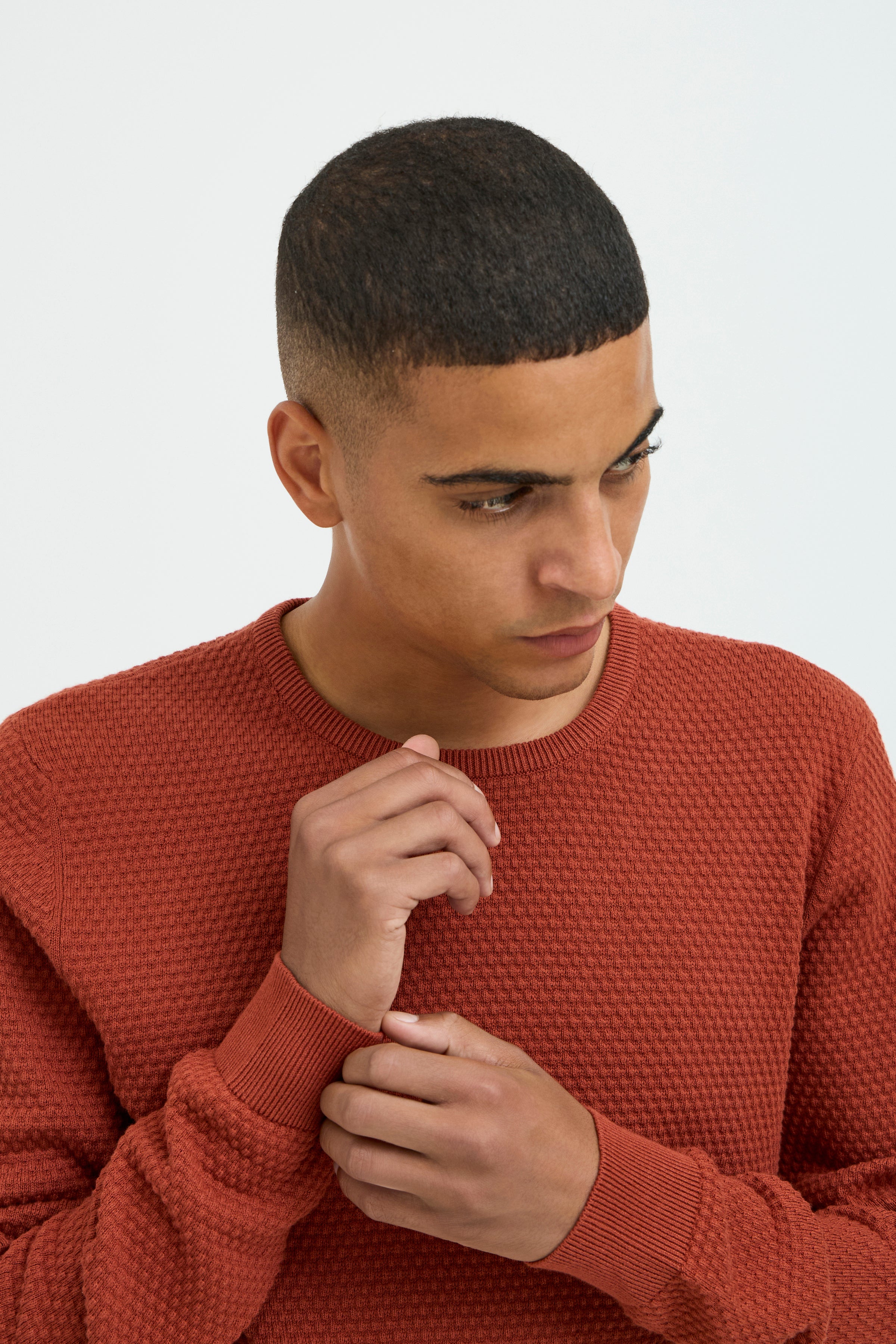 Pure-Cotton Textured Knit Jumper - Orange