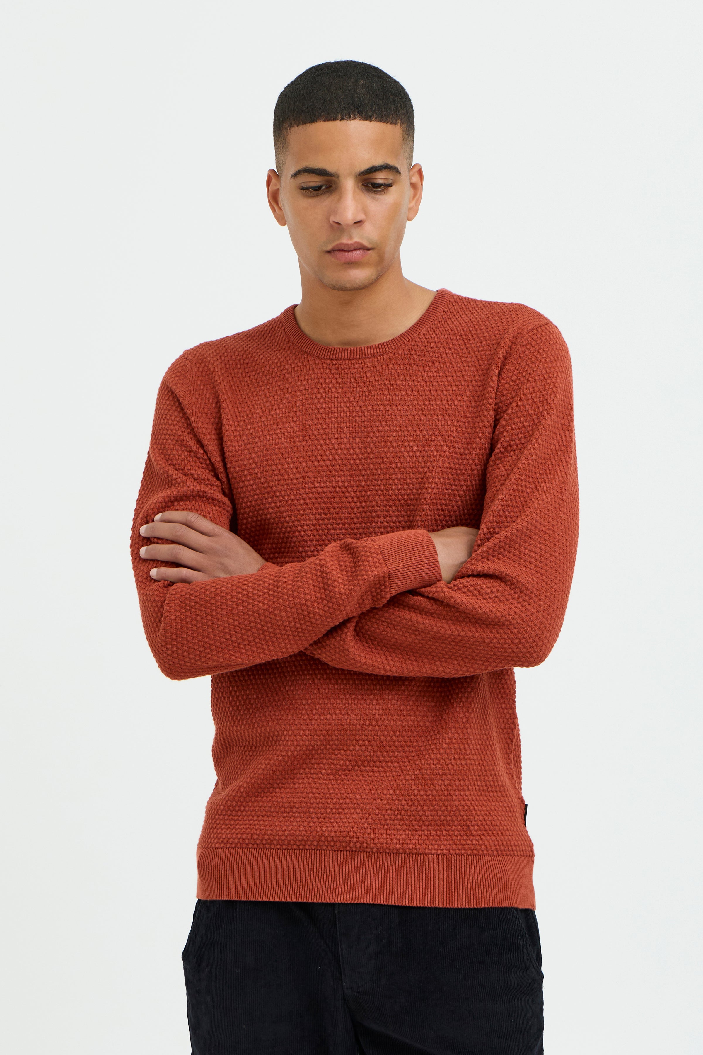 Pure-Cotton Textured Knit Jumper - Orange
