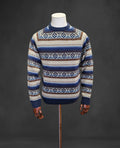 Wool-Blend Patterned Knitted Pullover - Blue and Beige