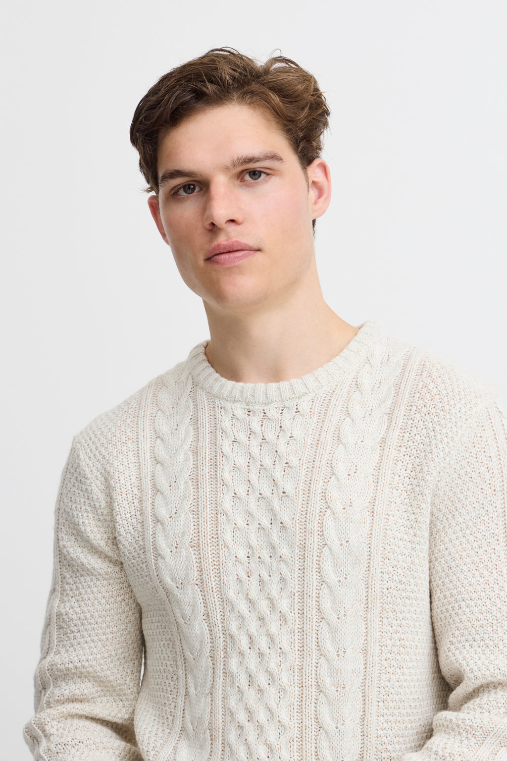 Cotton-Blend Cable-Knit Sweater - Vanilla