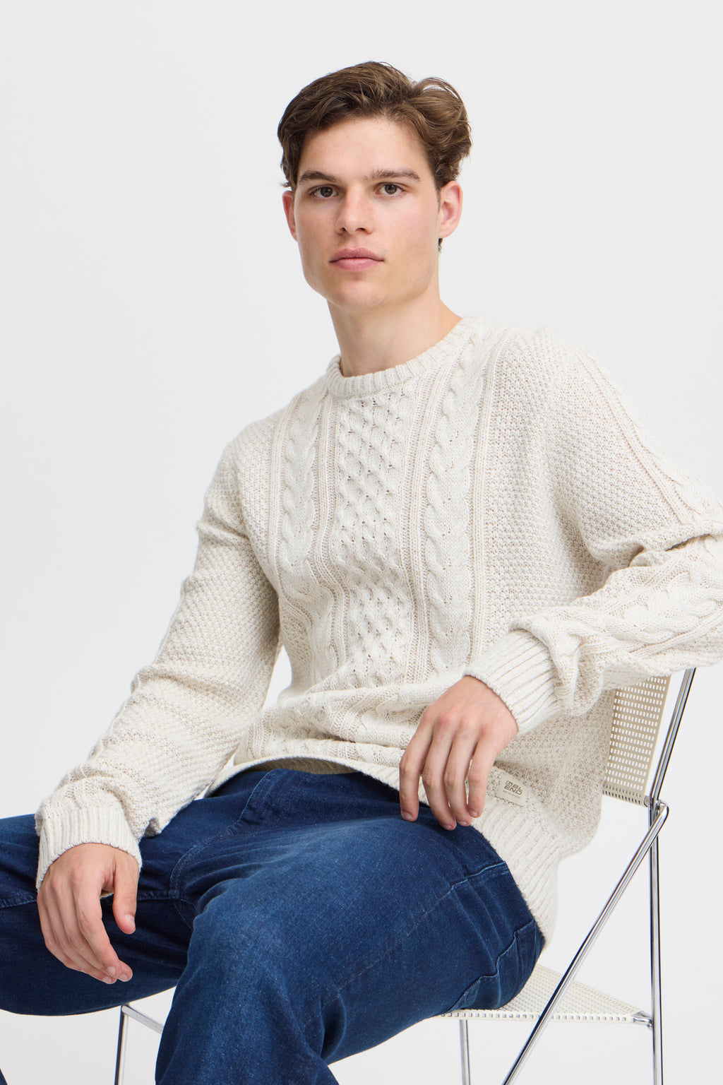 Cotton-Blend Cable-Knit Sweater - Vanilla