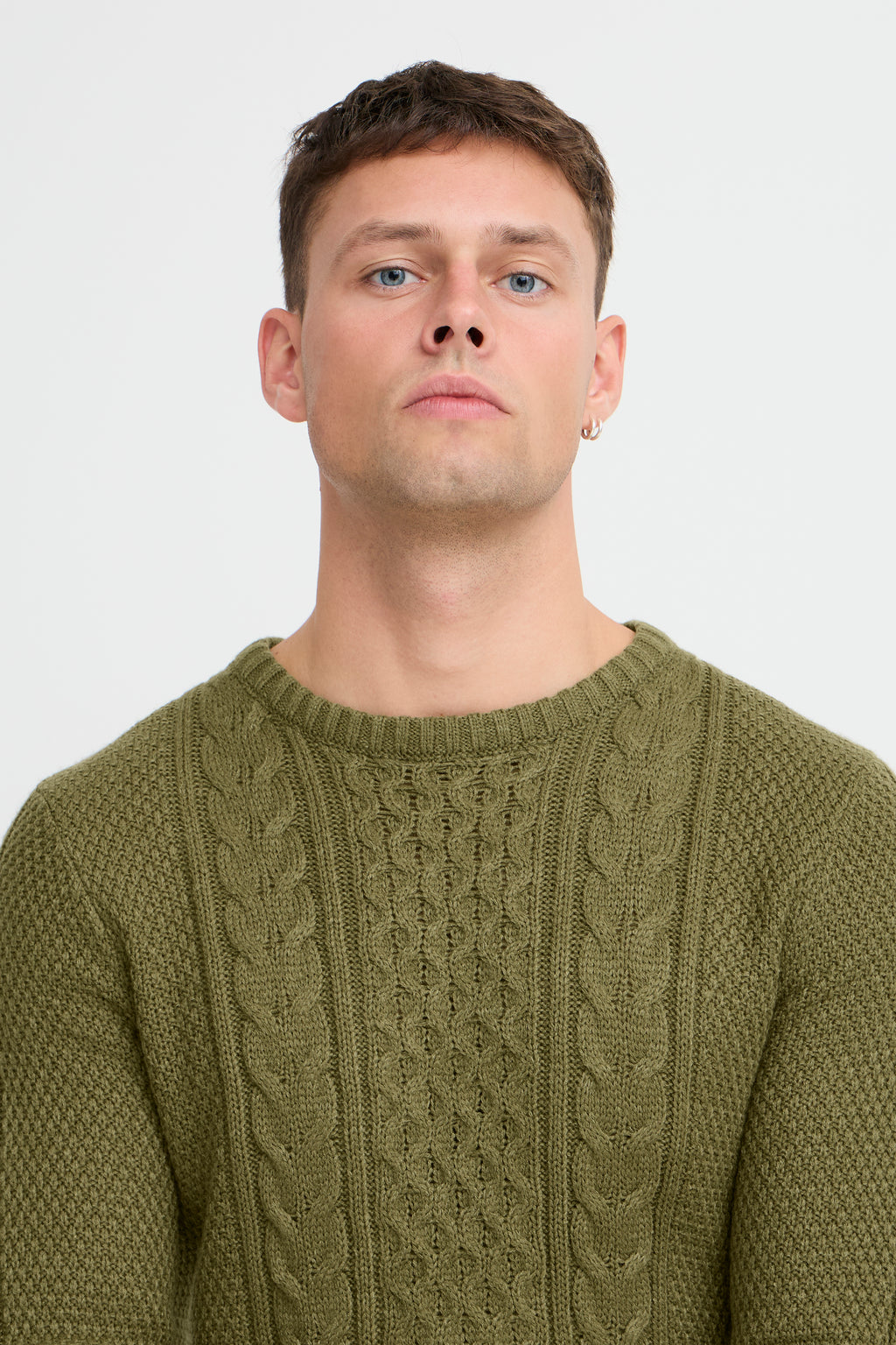 Cotton-Blend Cable-Knit Sweater - OIive