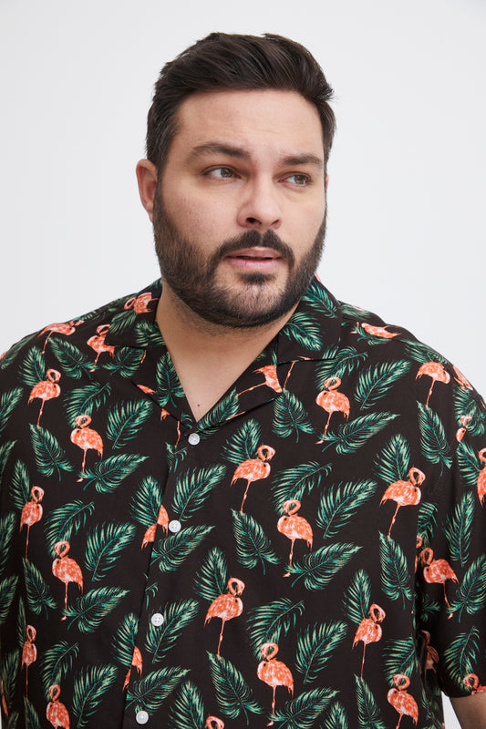 BigMens Hawaiian Print Shirts - Black Flamingo