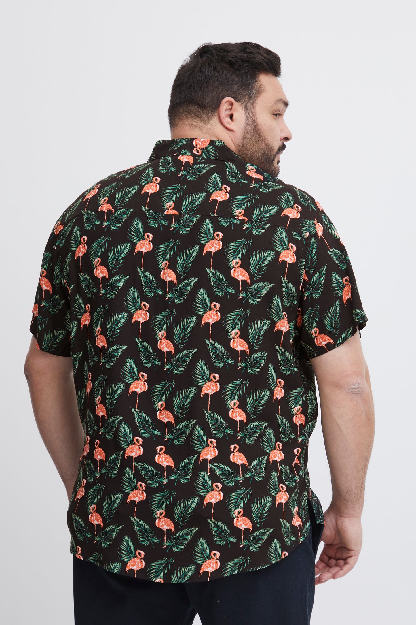 BigMens Hawaiian Print Shirts - Black Flamingo