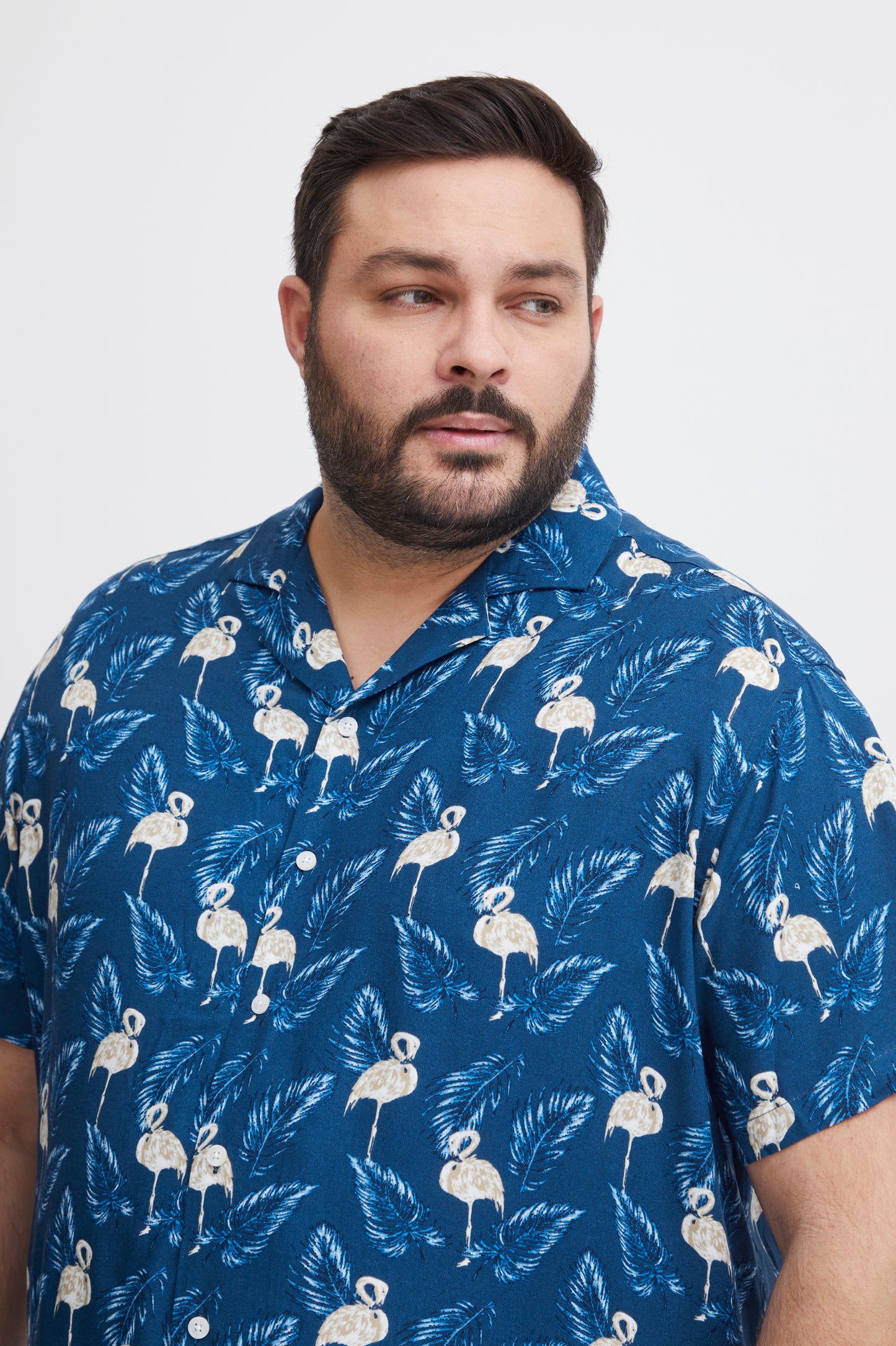 BigMens Hawaiian Print Shirts - Blue Flamingo