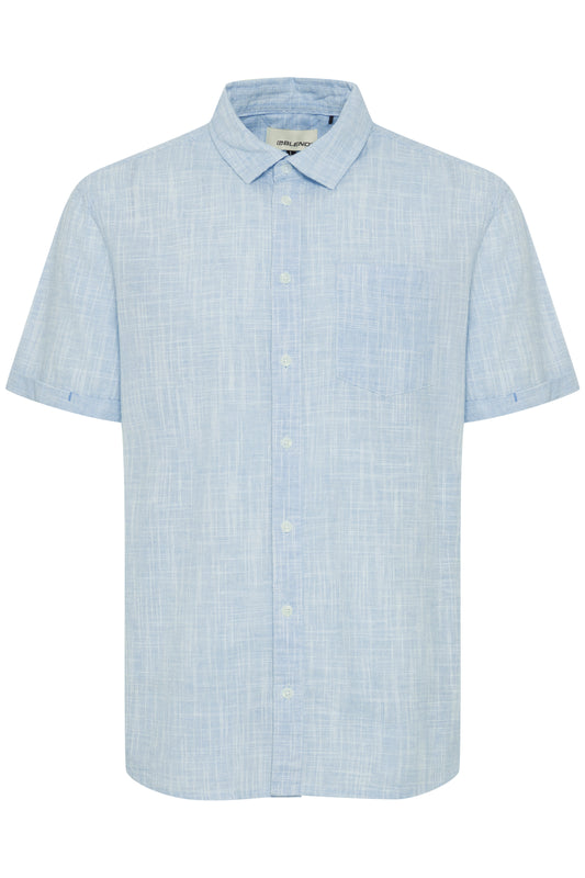 BigMens Pure Cotton Linen-Look Shirt - Aqua Sky