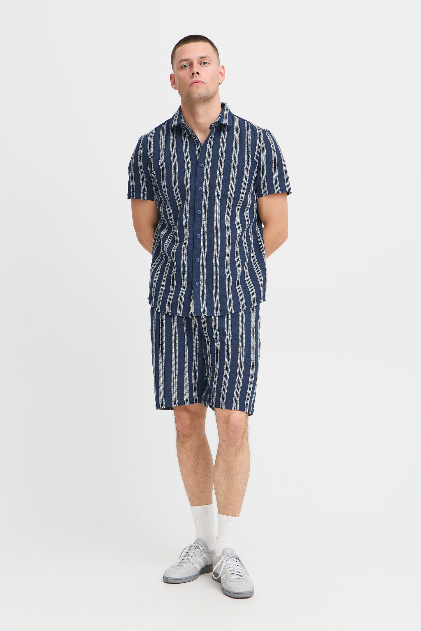 BHANDI Woven Striped Shirt - Navy